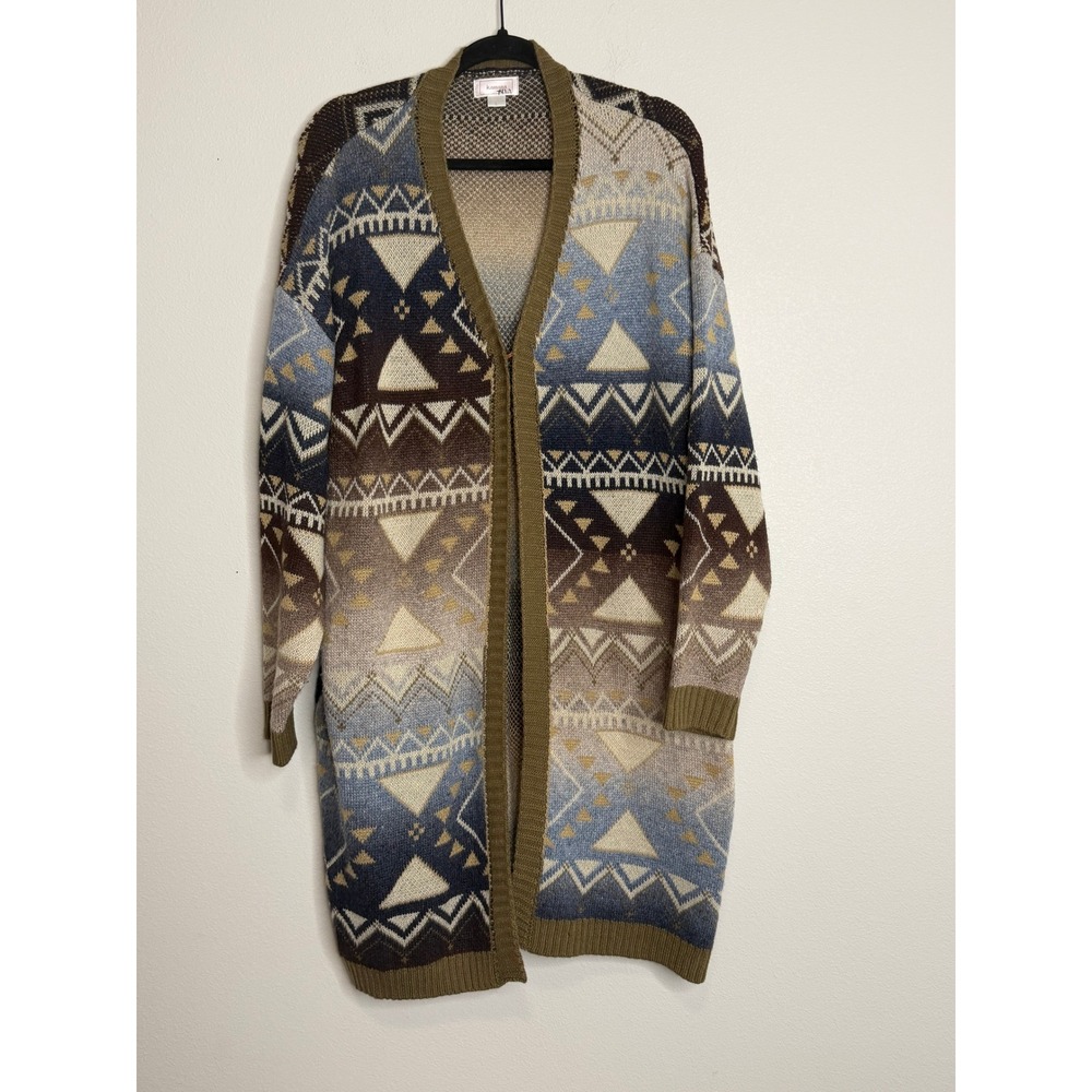 Kamana Women Longline Open Front Cardigan Southwestern Geometric Sweater L